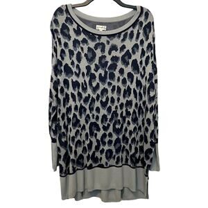 Wonderly Leopard Print Sweater Dolman Sleeve Blue XL